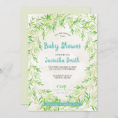 緑のリースベビーシャワー 招待状 (正面/裏面)