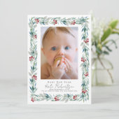 緑のリースベビー新年フォトホリデーカード シーズンカード (スタンド正面)