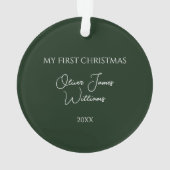 緑のリースマイ初めてのクリスマスベビー写真 オーナメント (裏面)