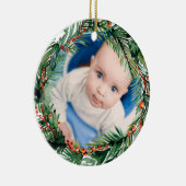 緑のリースマイ初めてのクリスマスベビー写真 セラミックオーナメント (右)
