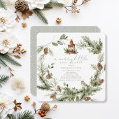 緑のリースメリーリトルベイビーシャワー 招待状