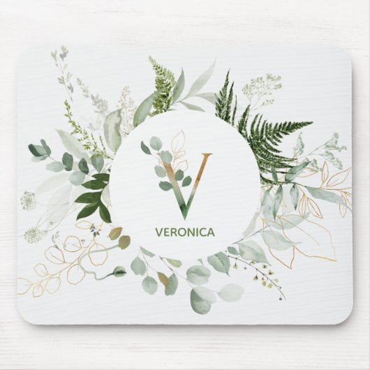 緑のリースモノグラム文字Vマウスパッド マウスパッド (正面)