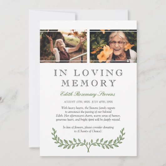 緑のリース写真の愛する記憶の発表 案内状 (正面)