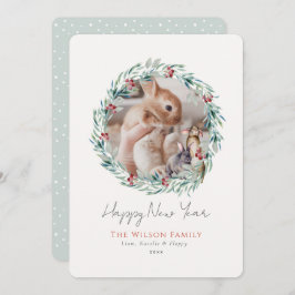 緑のリース写真新年ホリデーカード シーズンカード
