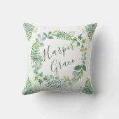 緑のリース水の色パーソナライズされた名 クッション (裏面)