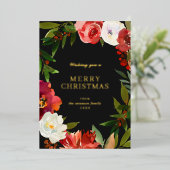 緑のリース水の色ブラッククリスマスブラック金ゴールド 箔シーズンカード (立ち正面)