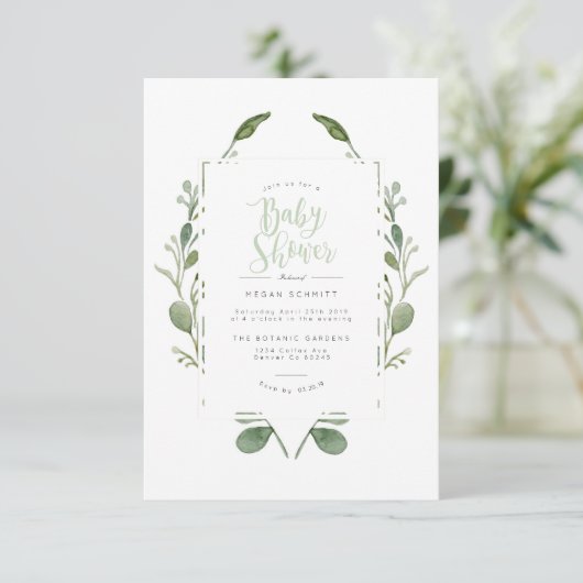 緑のリース水彩 |ベビーシャワー招待状 招待状 (スタンド正面)