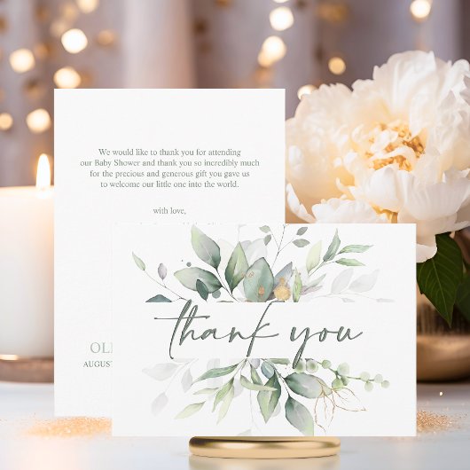 緑のリース水色ベビーシャワーありがとう サンキューカード