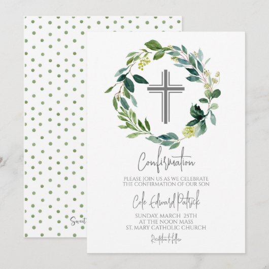 緑のリース確認 招待状 (正面/裏面)