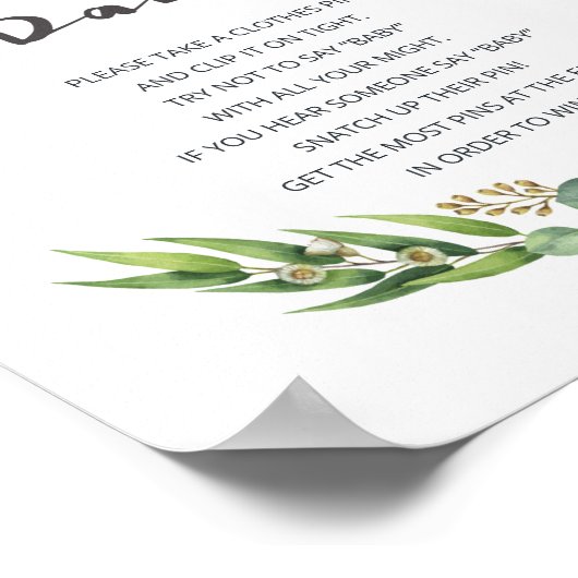 緑のリース赤ちゃんシャワーのサインはベビーと言わない ポスター (角)