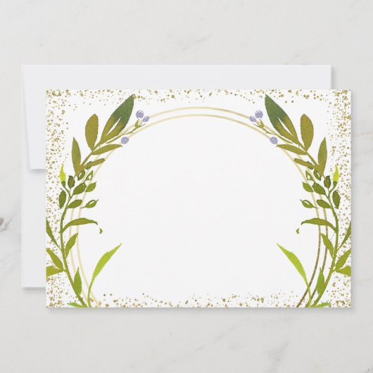 緑のリース金ゴールドクロスガールバプテスマ写真 招待状 (裏面)