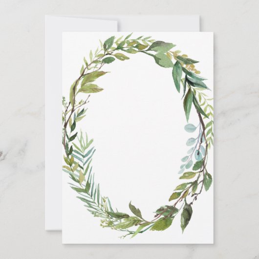 緑のリース金ゴールドクロスボーイバプテスマ招待状 招待状 (裏面)