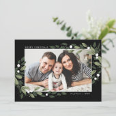 緑のリース霜の降りたフォトカード 招待状 (スタンド正面)