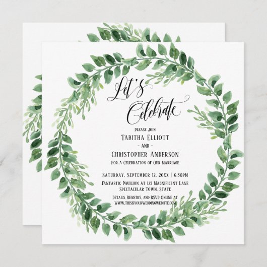 緑のリース　受付のみを祝う 招待状 (正面/裏面)