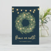 緑のリース、金ゴールドストリングライト付き青 シーズンカード (スタンド正面)