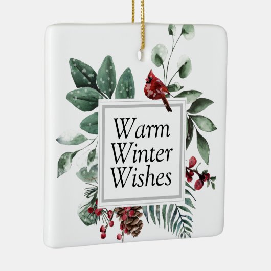 緑のリース(鳥)ショウジョウコウカンチョウバードウォーター色の休日 セラミックオーナメント (右)