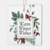 緑のリース(鳥)ショウジョウコウカンチョウバードウォーター色の休日 セラミックオーナメント (左)