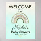 緑のレインボーボーイ赤ちゃんシャワー歓迎サイン ポスター (正面)