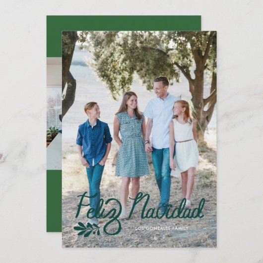 緑のレターフェリズNavidad写真クリスマスカード シーズンカード (正面/裏面)