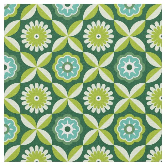 緑のレトロな花 ファブリック (クローズアップ)