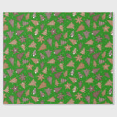 緑のレトロジンジャーブレッドCookieクリスマス ラッピングペーパー (フラット)