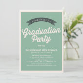 緑のレトロスクリプト |卒業パーティー招待状 招待状 (スタンド正面)