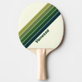 緑のレトロストライプの5名 卓球ラケット (正面)