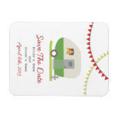 緑のレトロトレーラー日付の保存 マグネット (横)