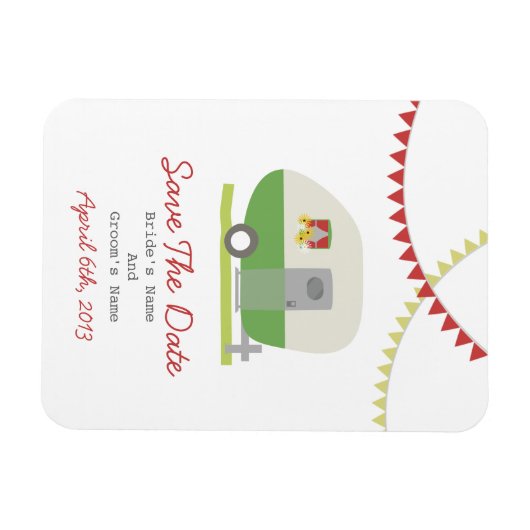 緑のレトロトレーラー日付の保存 マグネット (横)