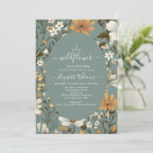 緑のレトロ小さな野草の赤ちゃんシャワー 招待状 (スタンド正面)