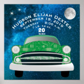 緑のレトロ車の男の赤ちゃん誕生状態誕生レコード ポスター (正面)