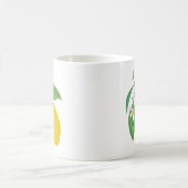 緑のレモンと白葉の花付き黄色のレモン コーヒーマグカップ (中央)