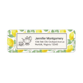 緑のレモンのパター葉ン付き黄レモン ラベル