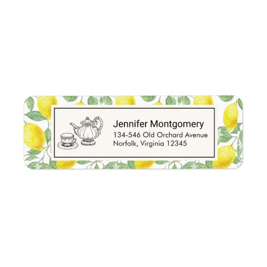 緑のレモンのパター葉ン付き黄レモン ラベル (正面)