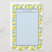 緑のレモンのパター葉ン付き黄レモン 便箋 (正面/裏面)