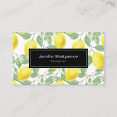 緑のレモンのパター葉ン付き黄レモン 名刺 (正面)