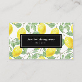 緑のレモンのパター葉ン付き黄レモン 名刺