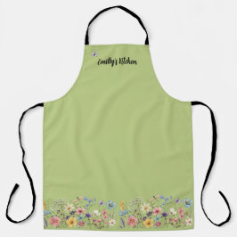 緑のレモンの花トンボと蝶 エプロン