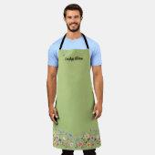 緑のレモンの花トンボと蝶 エプロン (着用した状態)
