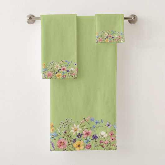 緑のレモンの花トンボと蝶 バスタオルセット (インサイチュ)