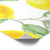 緑のレモン模様モノグラム葉付き黄色レモン ポスター (角)