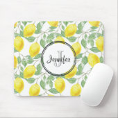 緑のレモン模様モノグラム葉付き黄色レモン マウスパッド (マウス)
