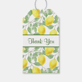 緑のレモン模様葉付き黄レモン ギフトタグ