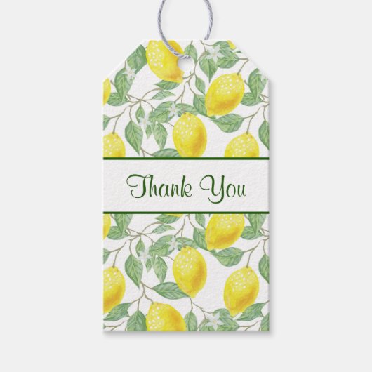 緑のレモン模様葉付き黄レモン ギフトタグ (正面)