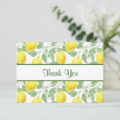 緑のレモン模様葉付き黄レモン サンキューカード (スタンド正面)