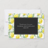 緑のレモン模様葉付き黄レモン サンキューカード (裏面)