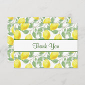 緑のレモン模様葉付き黄レモン サンキューカード (正面/裏面)