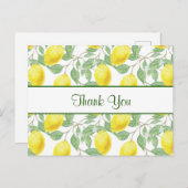 緑のレモン模様葉付き黄レモン ポストカード (正面/裏面)