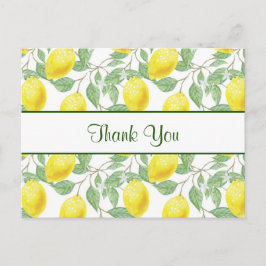 緑のレモン模様葉付き黄レモン ポストカード