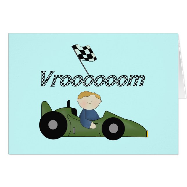 緑のレースカーのVroom Tシャツおよびギフト (正面横)